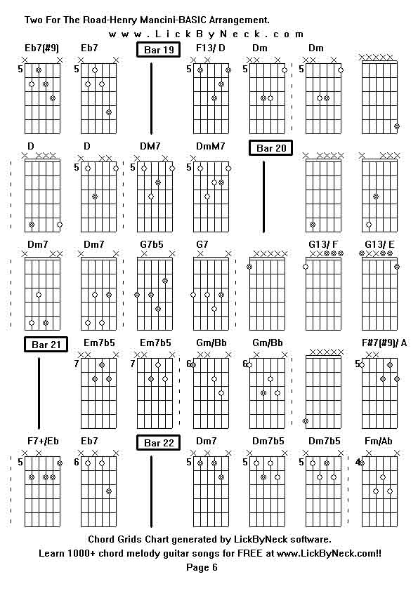 Chord Grids Chart of chord melody fingerstyle guitar song-Two For The Road-Henry Mancini-BASIC Arrangement,generated by LickByNeck software.